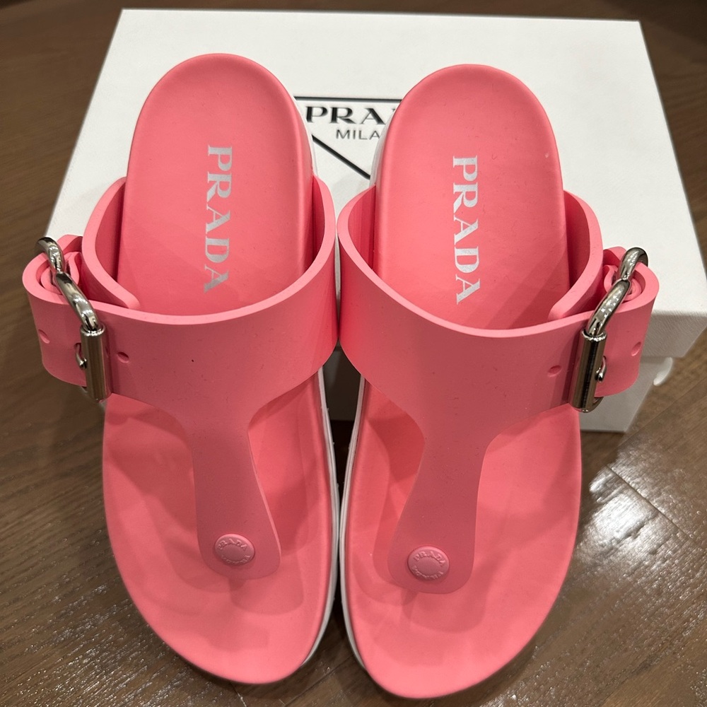 PRADA EVA rubber buckeled sandals.